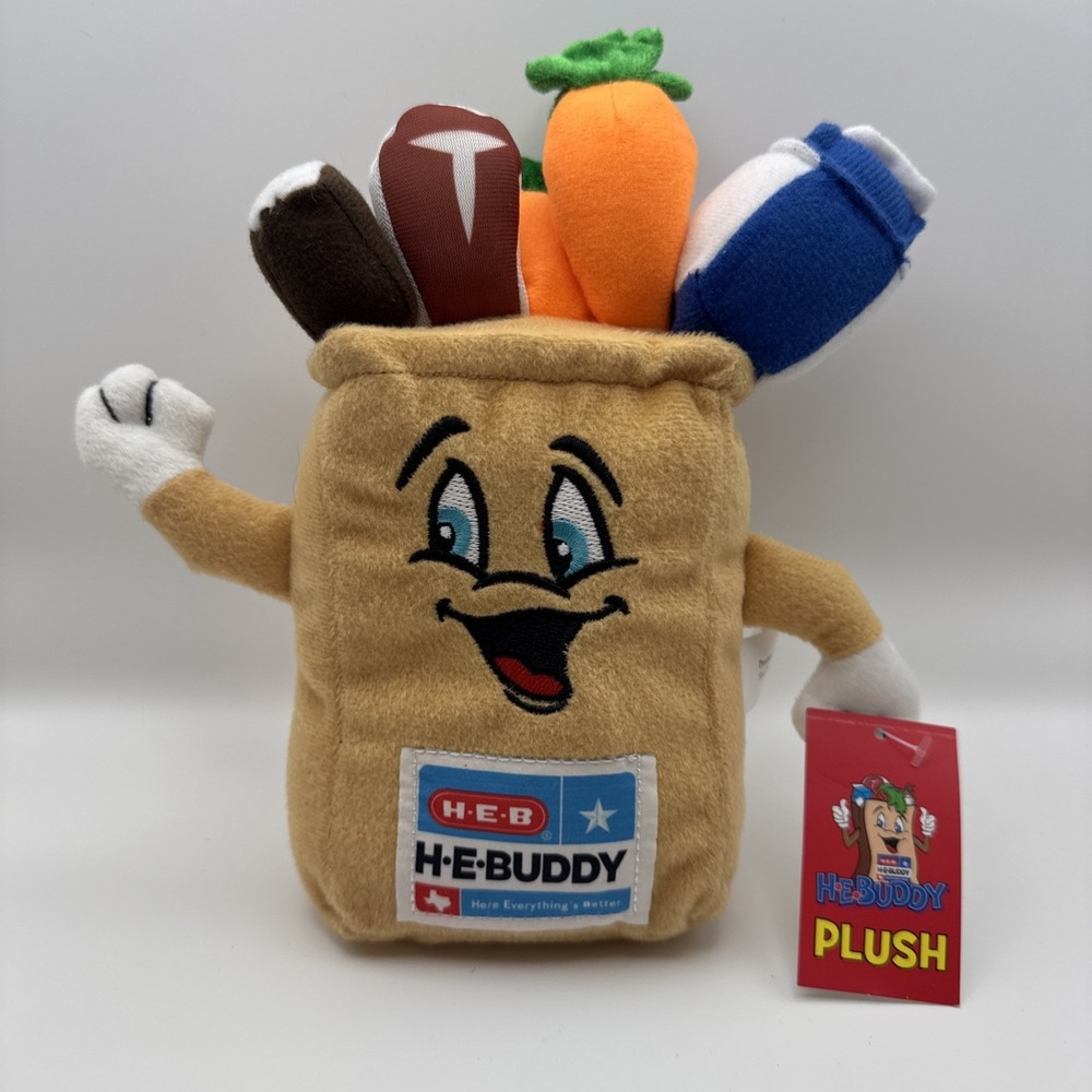 H-E-B Buddy Plush 9" Texas HEB Grocery Store Bag Sack Mascot NWT